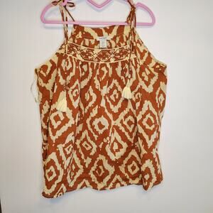 Haute Hippie Oversized Boho Blouse Top Rust Tribal Pattern
